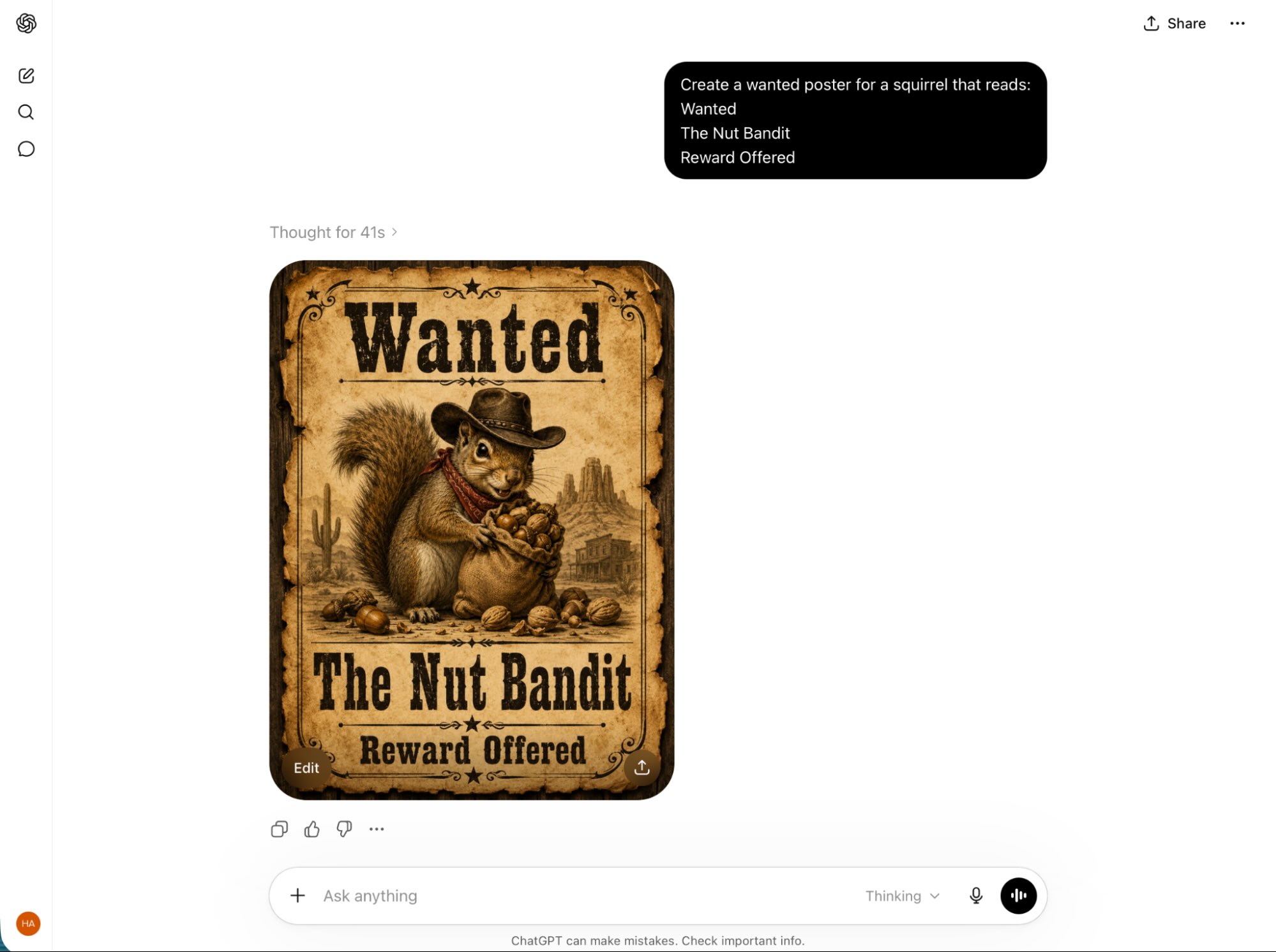 ChatGPT rendering text