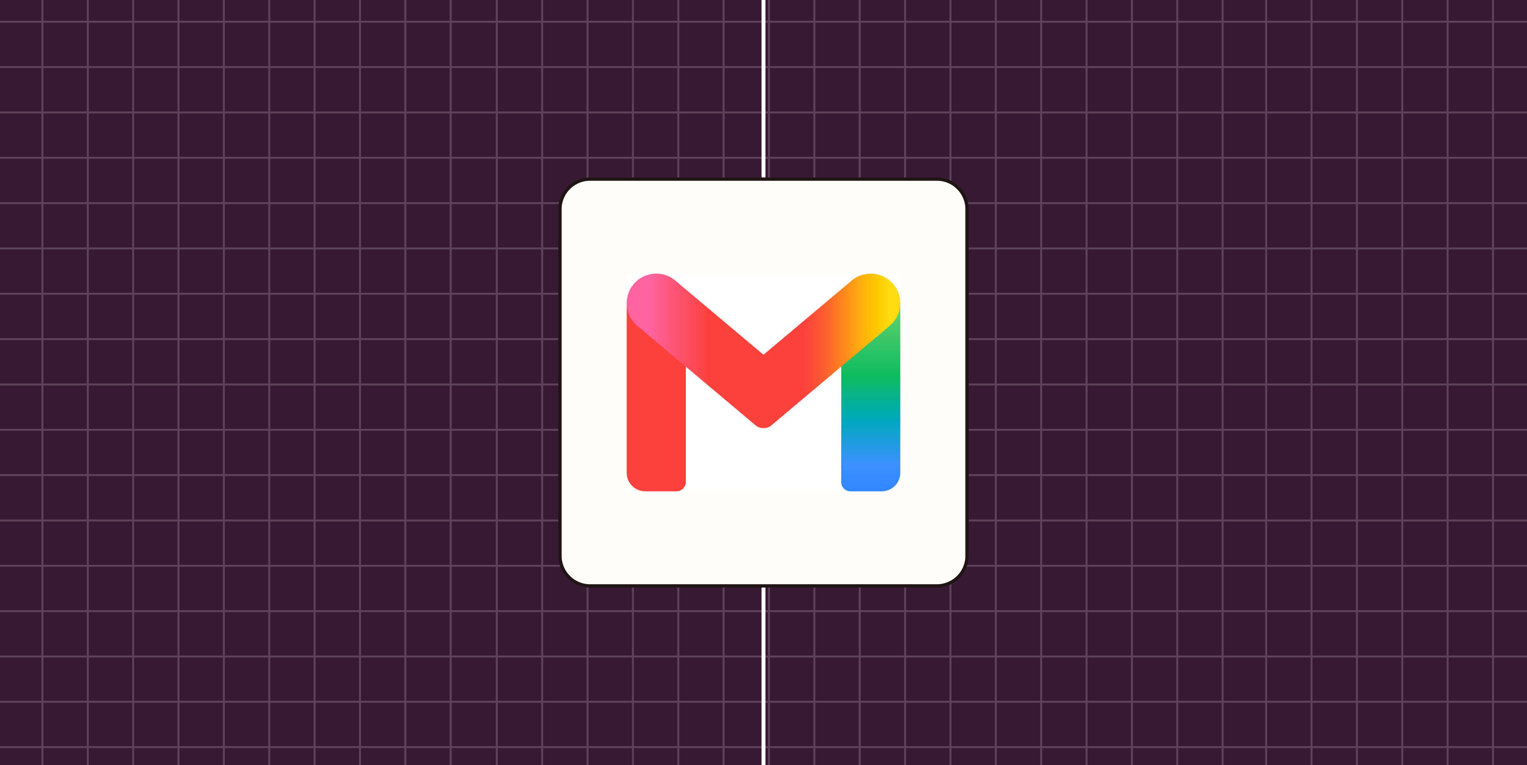 Gmail app logo against a purple checkered background.
