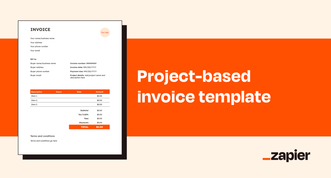 Illustrated image of Zapier's project-based invoice template on an orange background