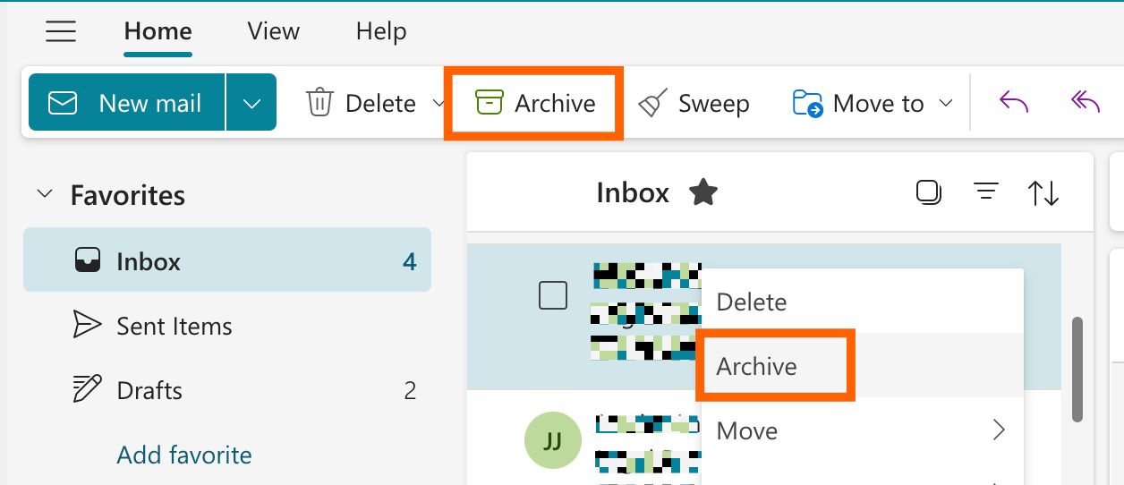 Two ways to archive an email in Outlook. 