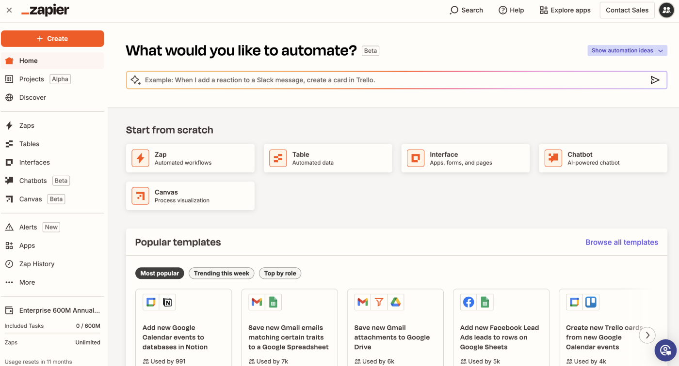 Zapier, our pick for the best free AI tool for automation.