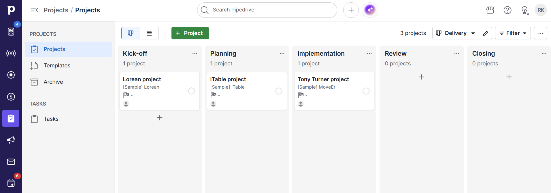 Project dashboard in Pipedrive