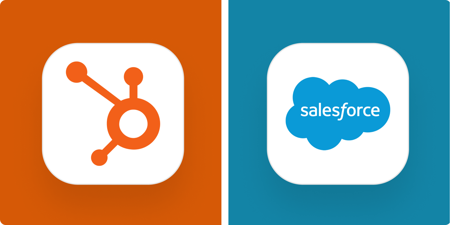 Hero image for a HubSpot vs. Salesforce comparison with the HubSpot and Salesforce logos
