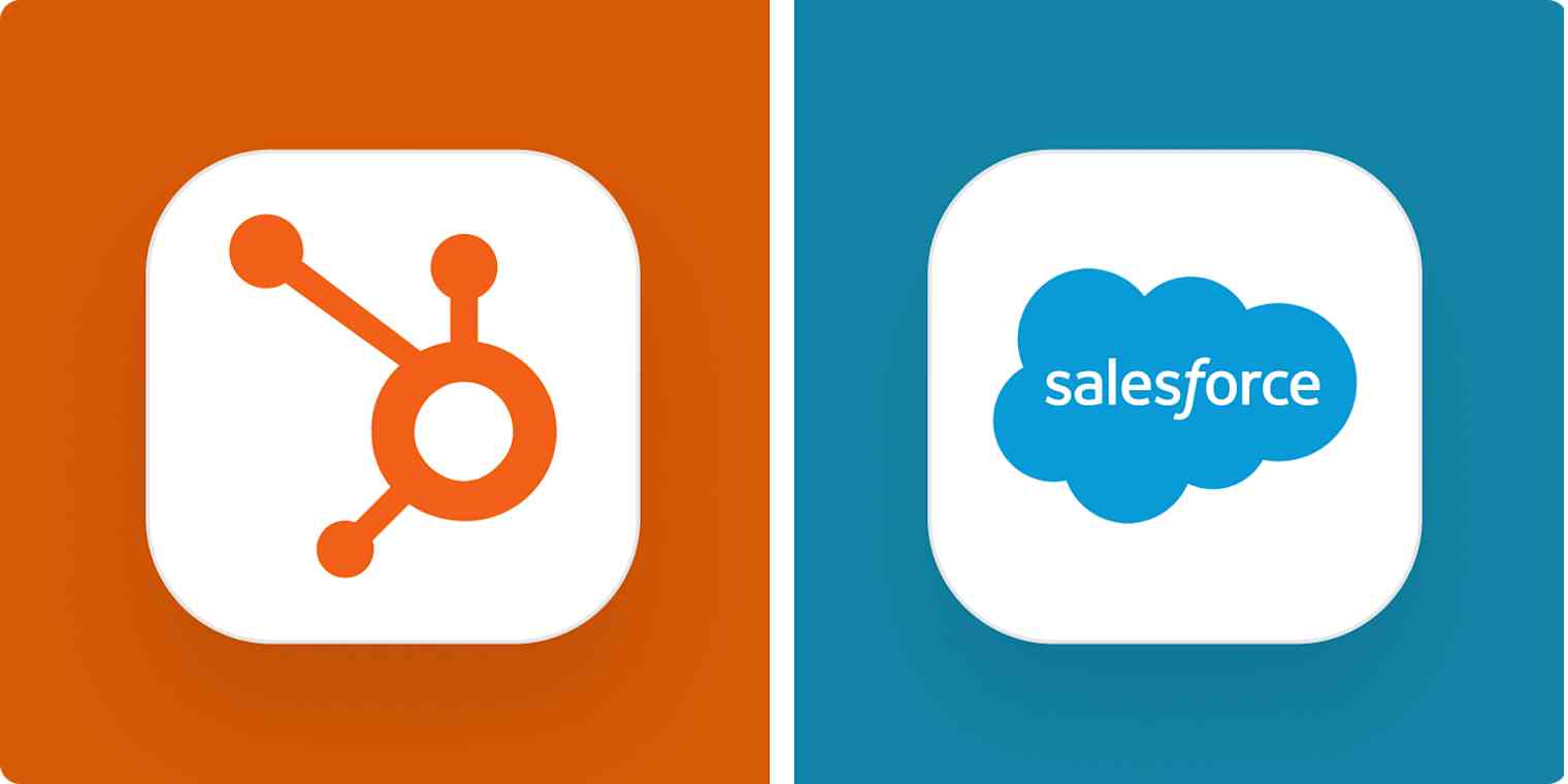 Hero image for a HubSpot vs. Salesforce comparison with the HubSpot and Salesforce logos