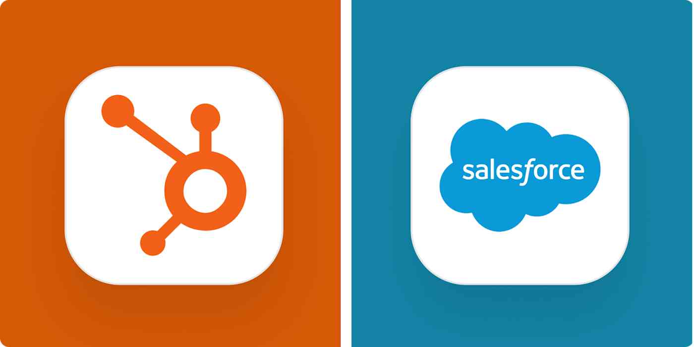 Hero image for a HubSpot vs. Salesforce comparison with the HubSpot and Salesforce logos