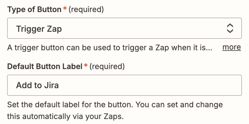 Screenshot of type of button and default button label