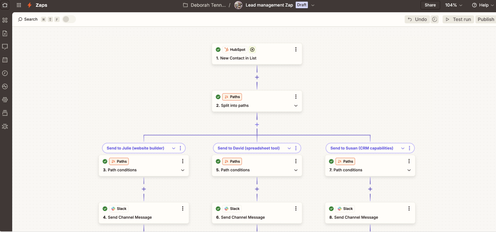 A screenshot of Zapier, an enterprise workflow management software.