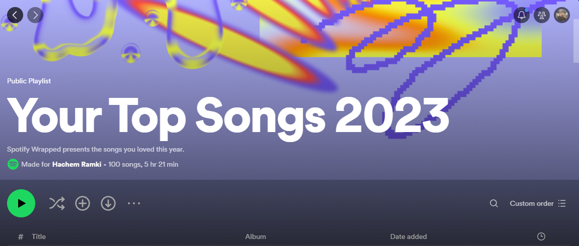 Screenshot showcasing one of Spotify's Wrapped playlists