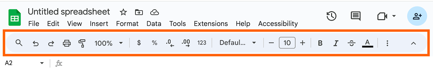 Google Sheets toolbar.