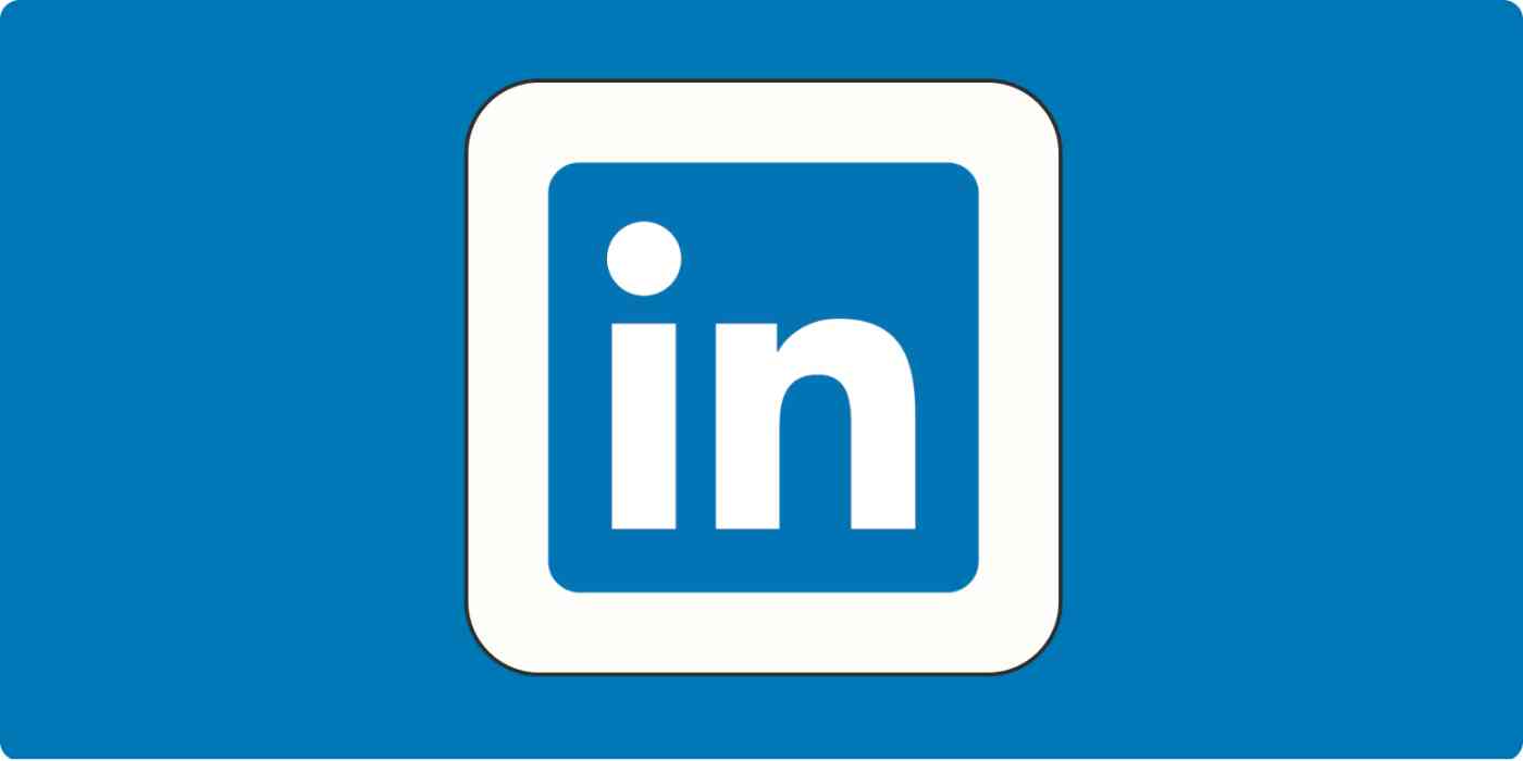 A hero image for LinkedIn app tips with the LinkedIn logo on a blue background