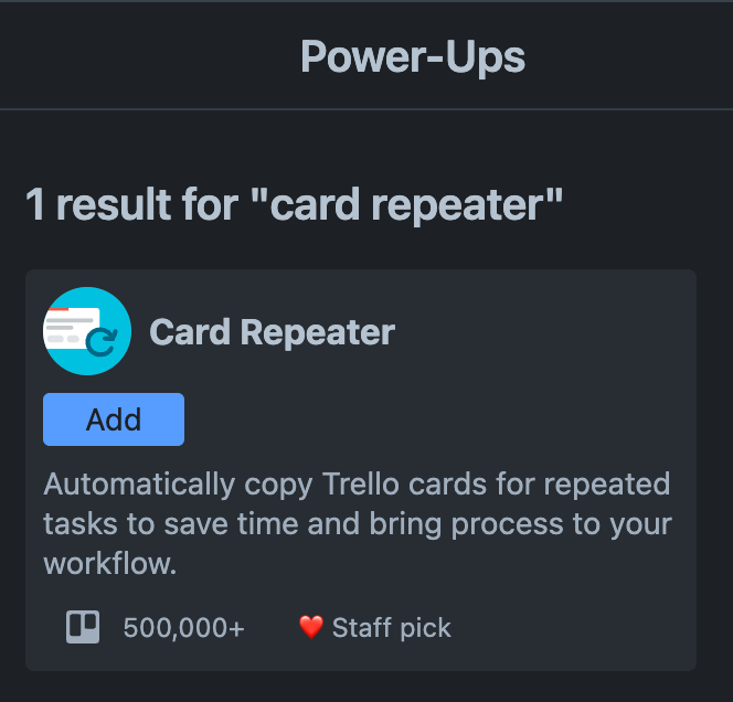 The Add button on the Card Repeater Power-Up