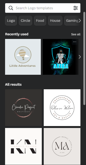 Logo templates in Canva