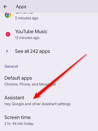 Tapping Assistant in the Settings app