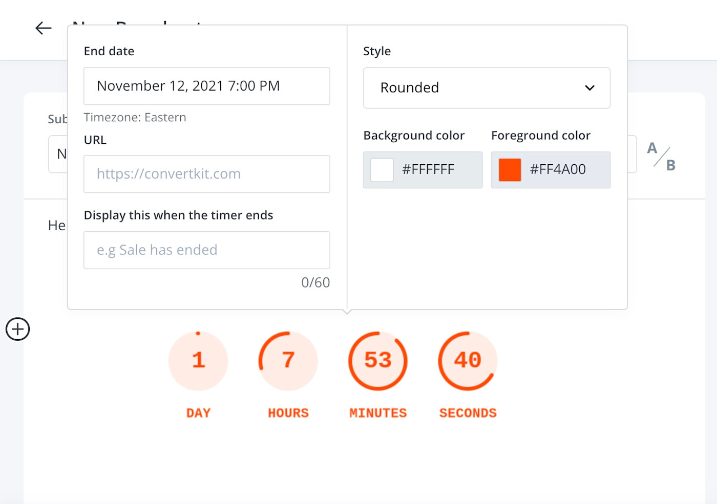 Changing the look and feel of the timer in ConvertKit