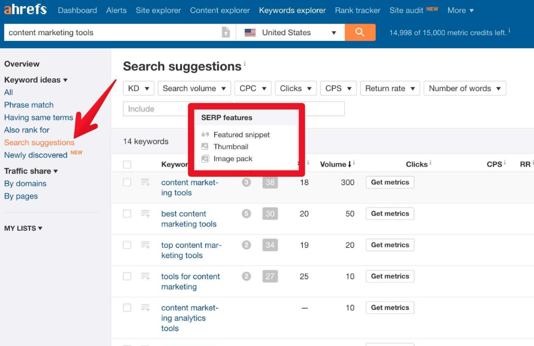 ahrefs search suggestions