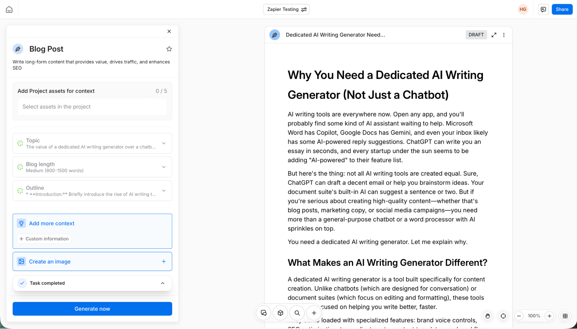 Jasper, our pick for the best AI writing generator for businesses