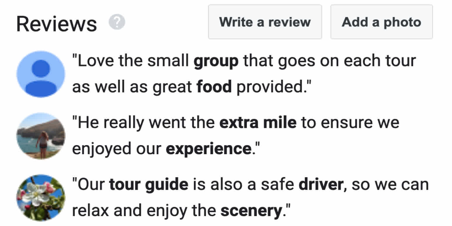 Google reviews for MaxTour