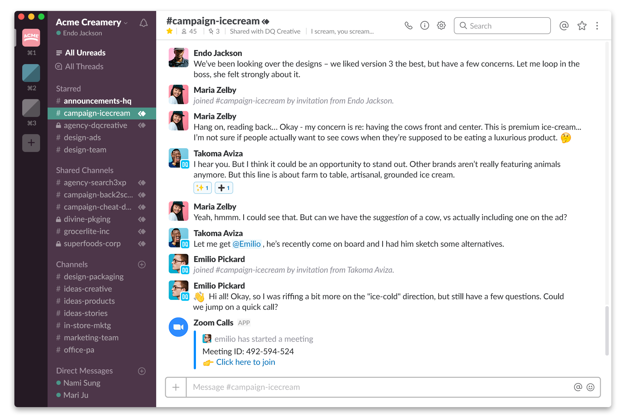 Slack Shared Channel screenshot