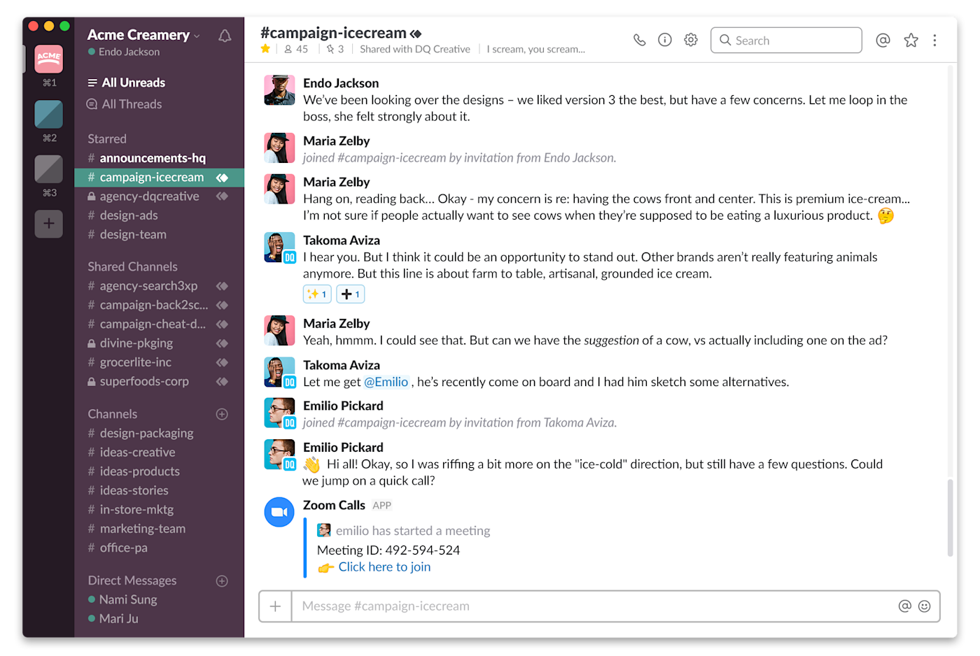 Slack Shared Channel screenshot