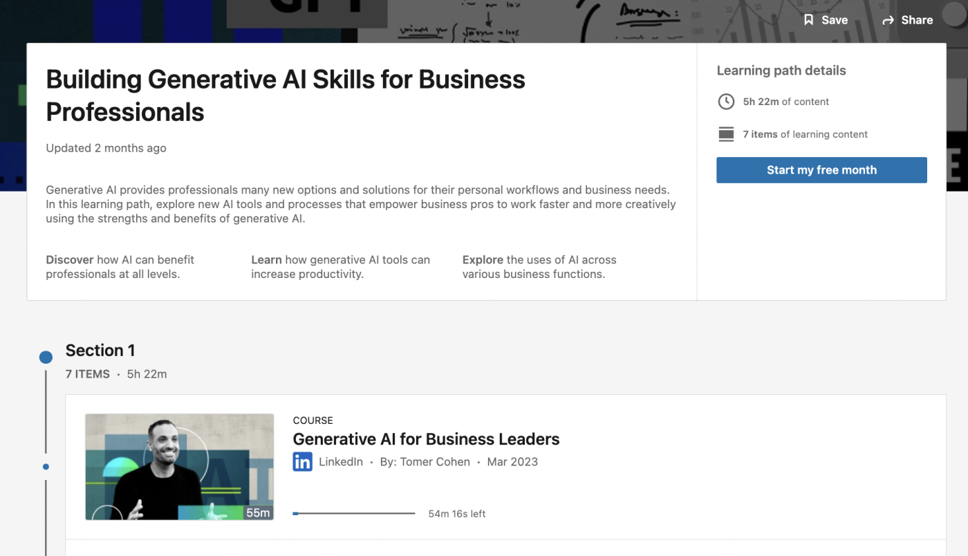 The homepage for Building Generative AI Skills for Business Professionals, one of the best AI courses