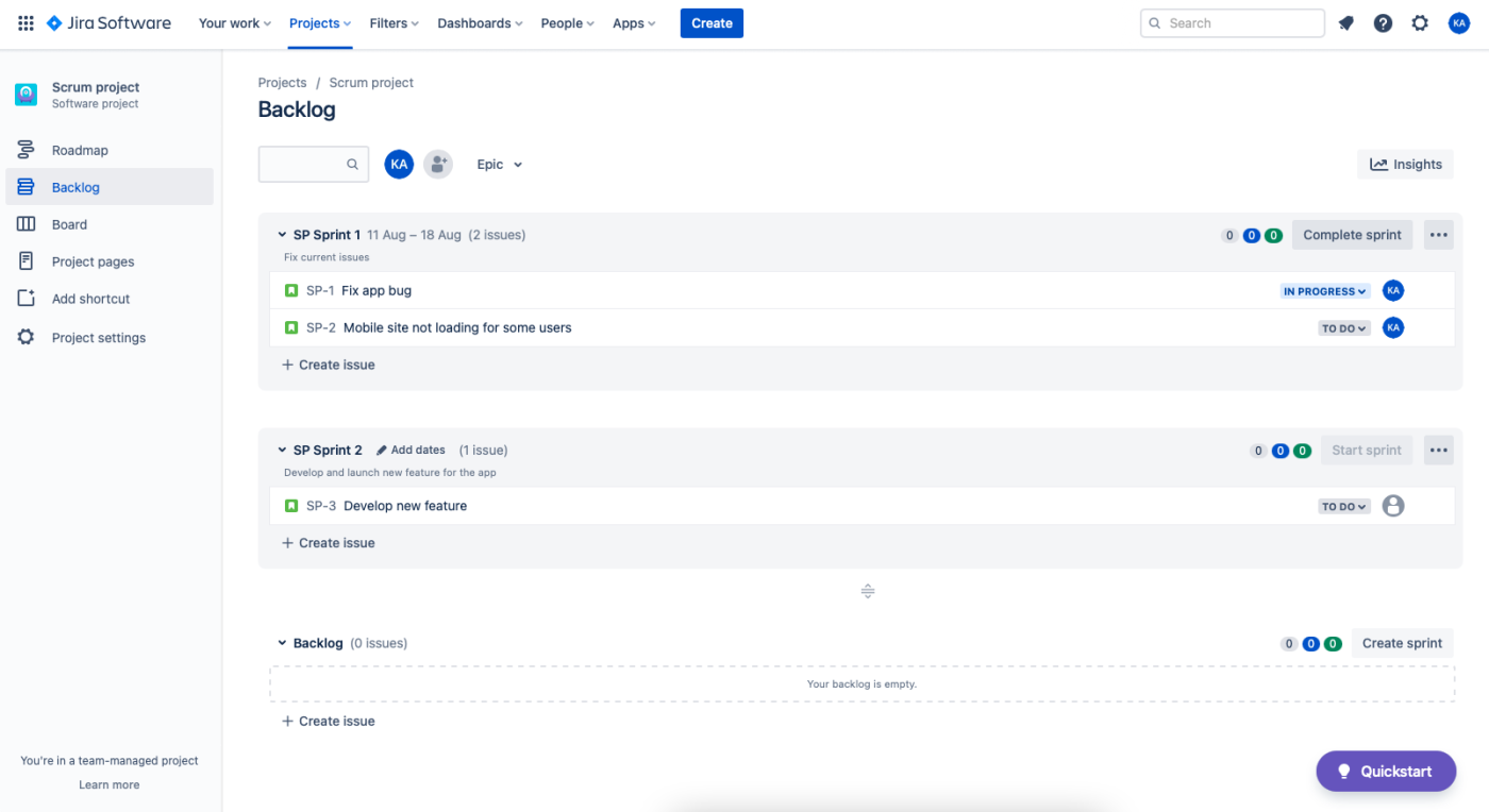 Jira interface