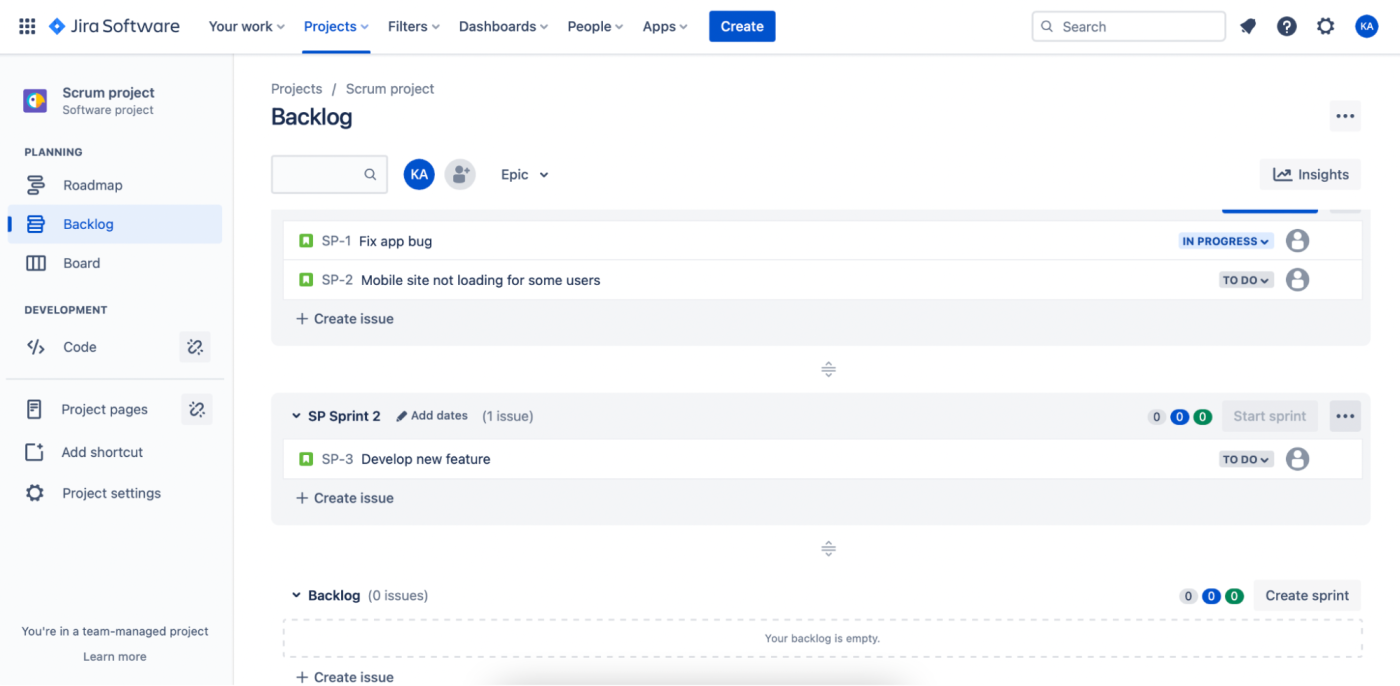 Jira, our pick for the best free project management software for Agile software development teams