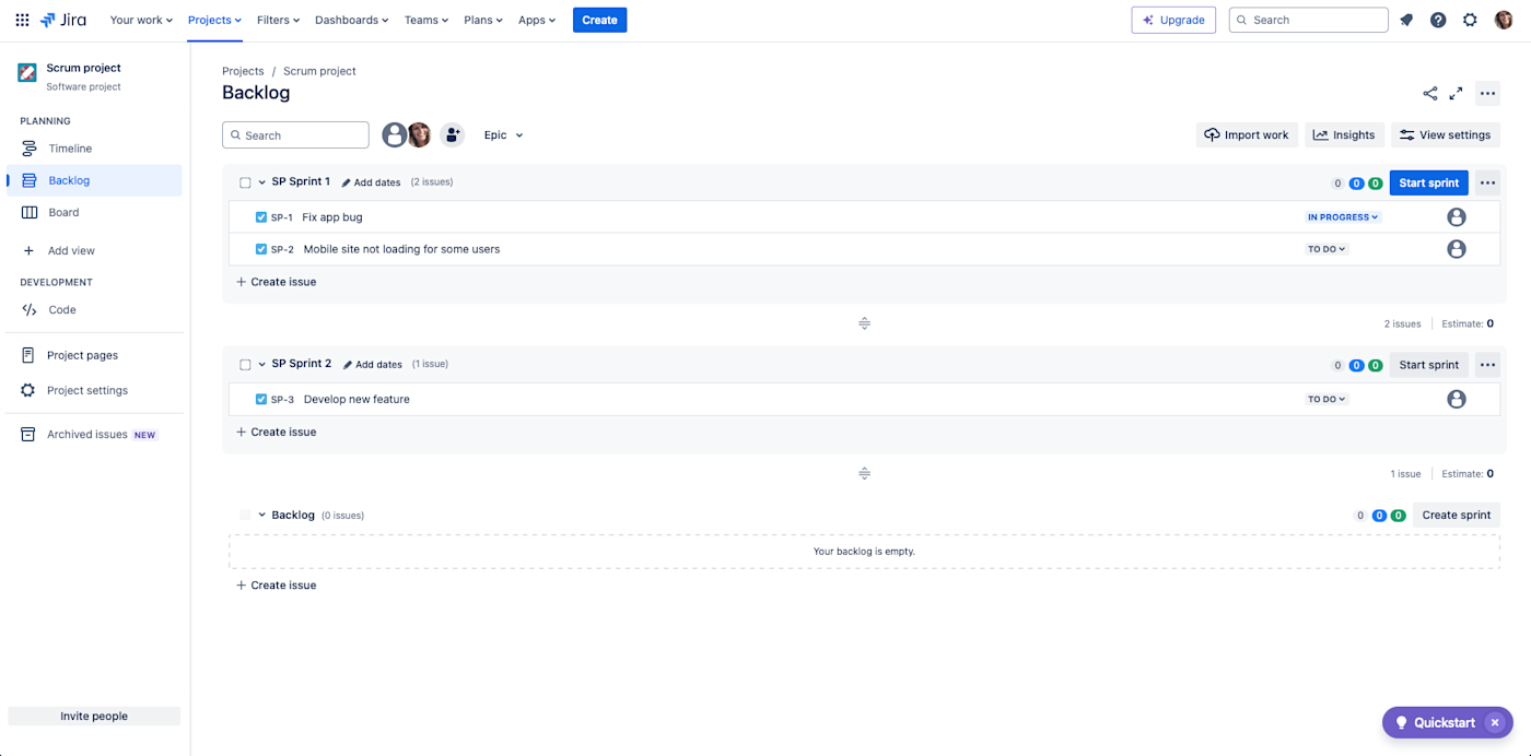 Jira, our pick for the best free project management software for Agile software development teams