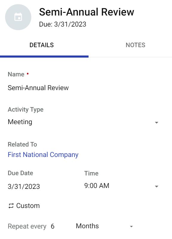 A task in Copper with a date attached to it