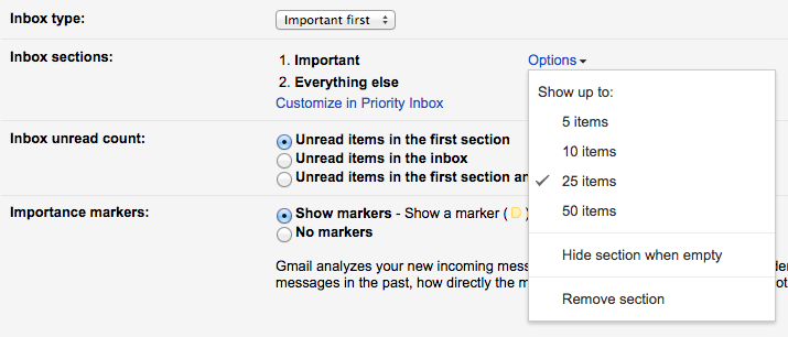 inbox multiple sections