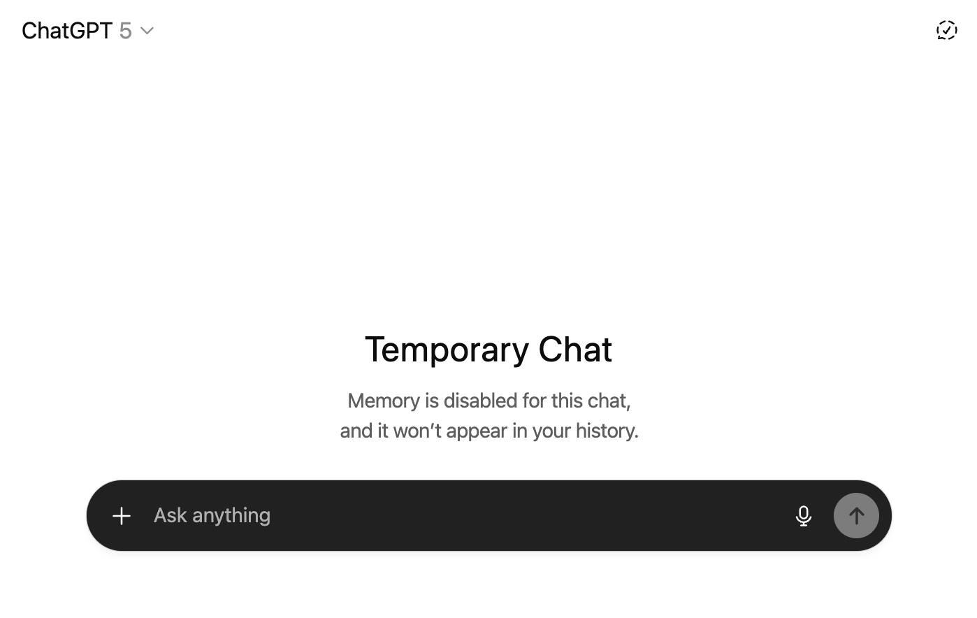 ChatGPT conversation with temporary chat enabled.