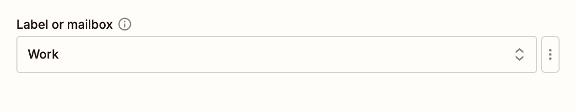 A dropdown menu inside the Zap editor for selecting a Gmail label or mailbox