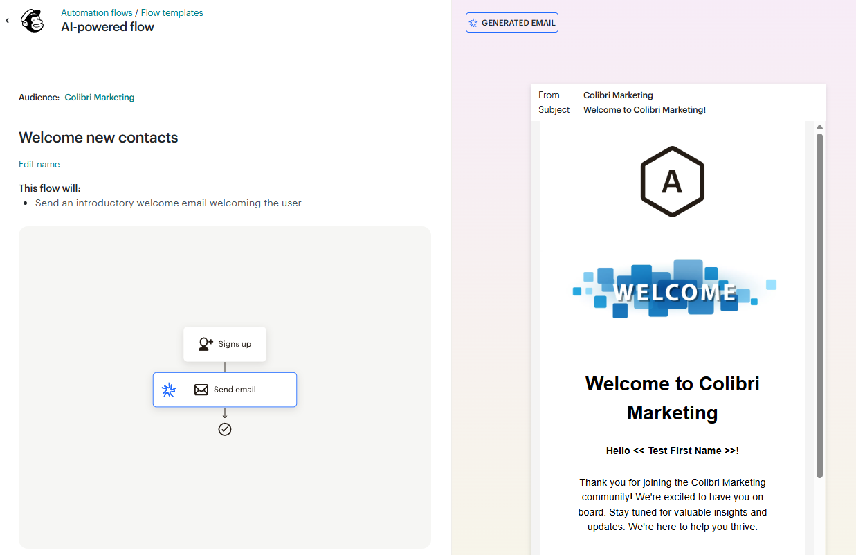 The AI flow builder in Mailchimp