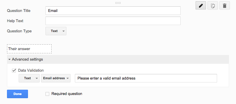 Google Forms field validation