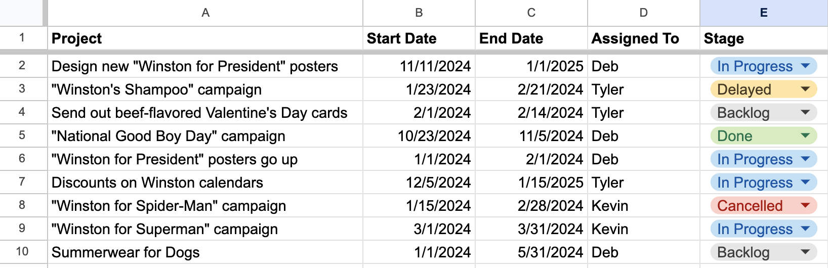 Google Sheet with dates in it