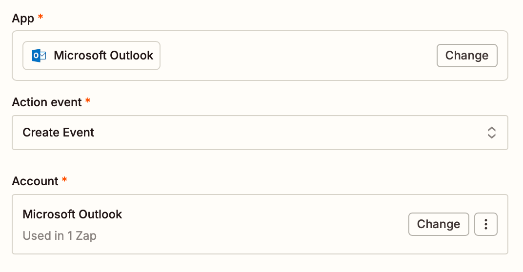 Screenshot of Outlook action step