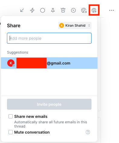 Portion of a share email window in Spark email. 