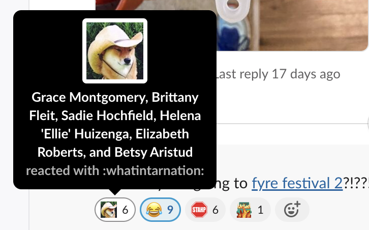Slack message with the what in tarnation custom Slack emoji reaction.