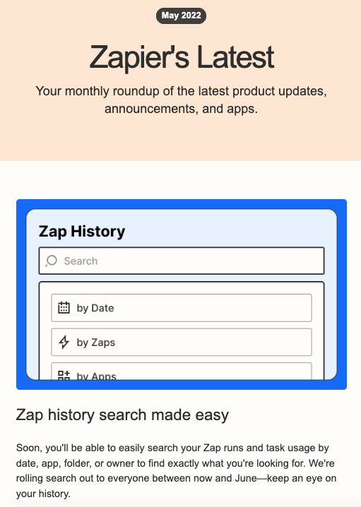 Screenshot of a Zapier newsletter email