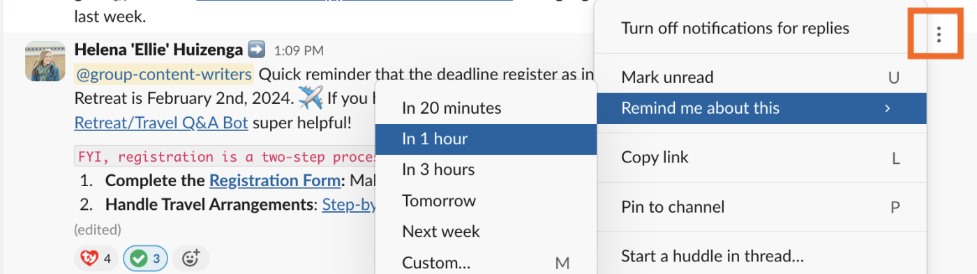 How to set a Slack reminder about a message.