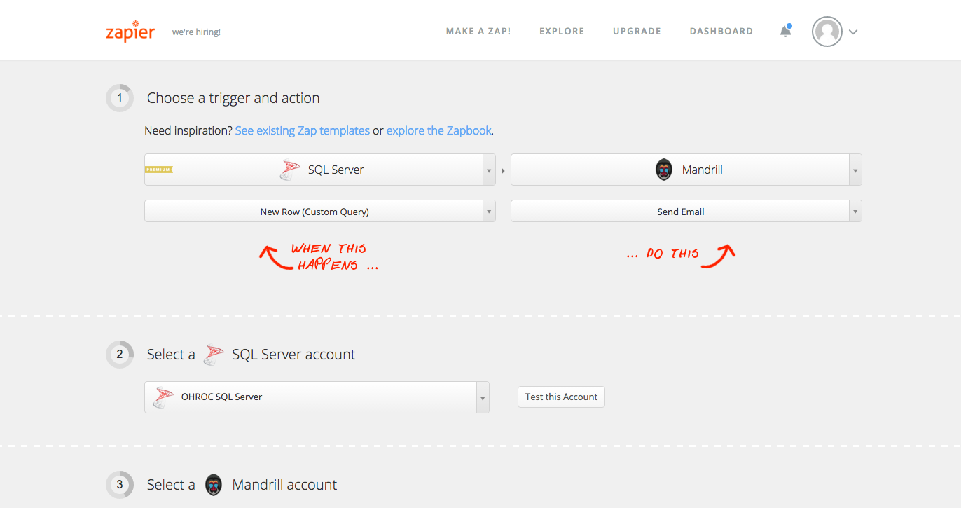 Zapier SQL-Mandrill integration