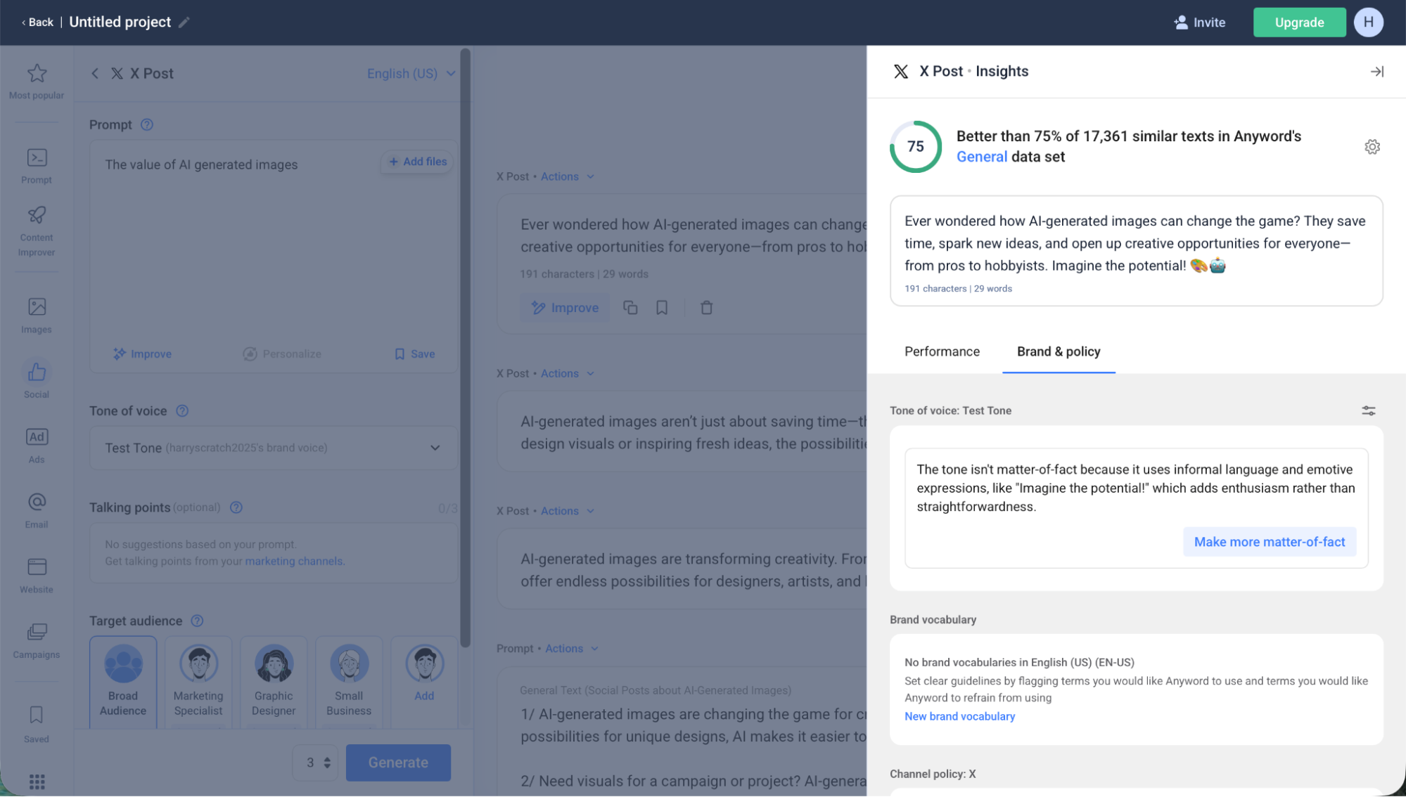 Anyword, our pick for the best AI writing assistant for advertising and social media