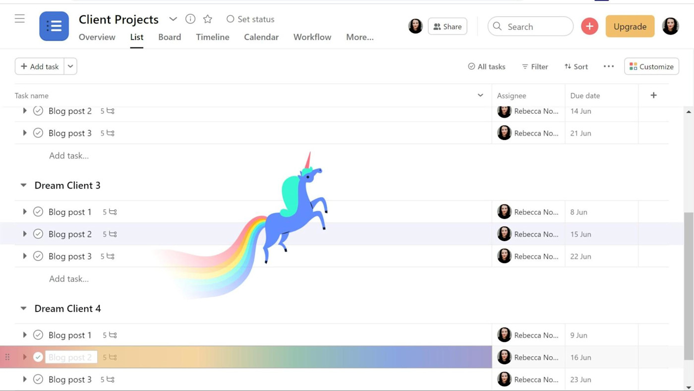 Asana unicorn