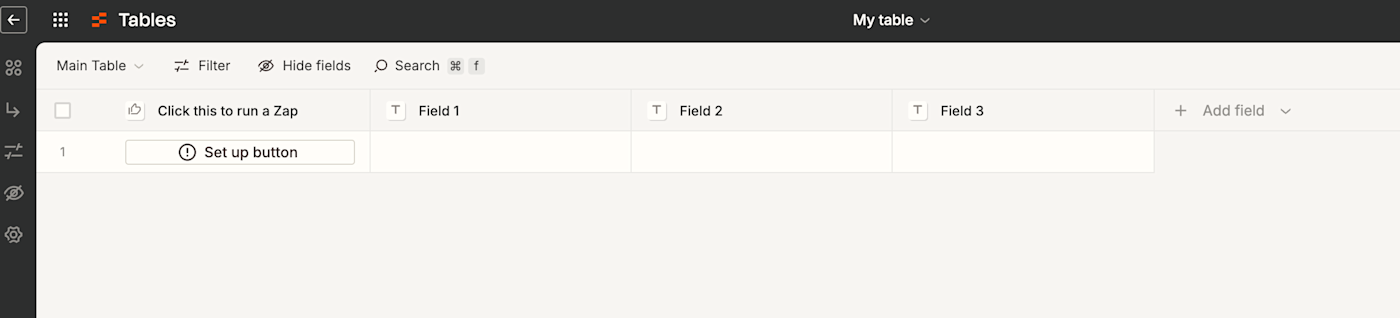 Screenshot of table with empty fields