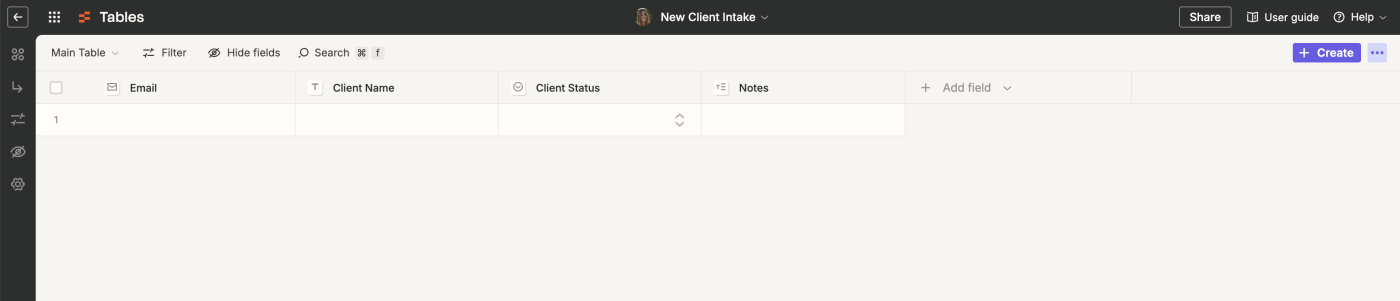 Screenshot of connected table to interfaces