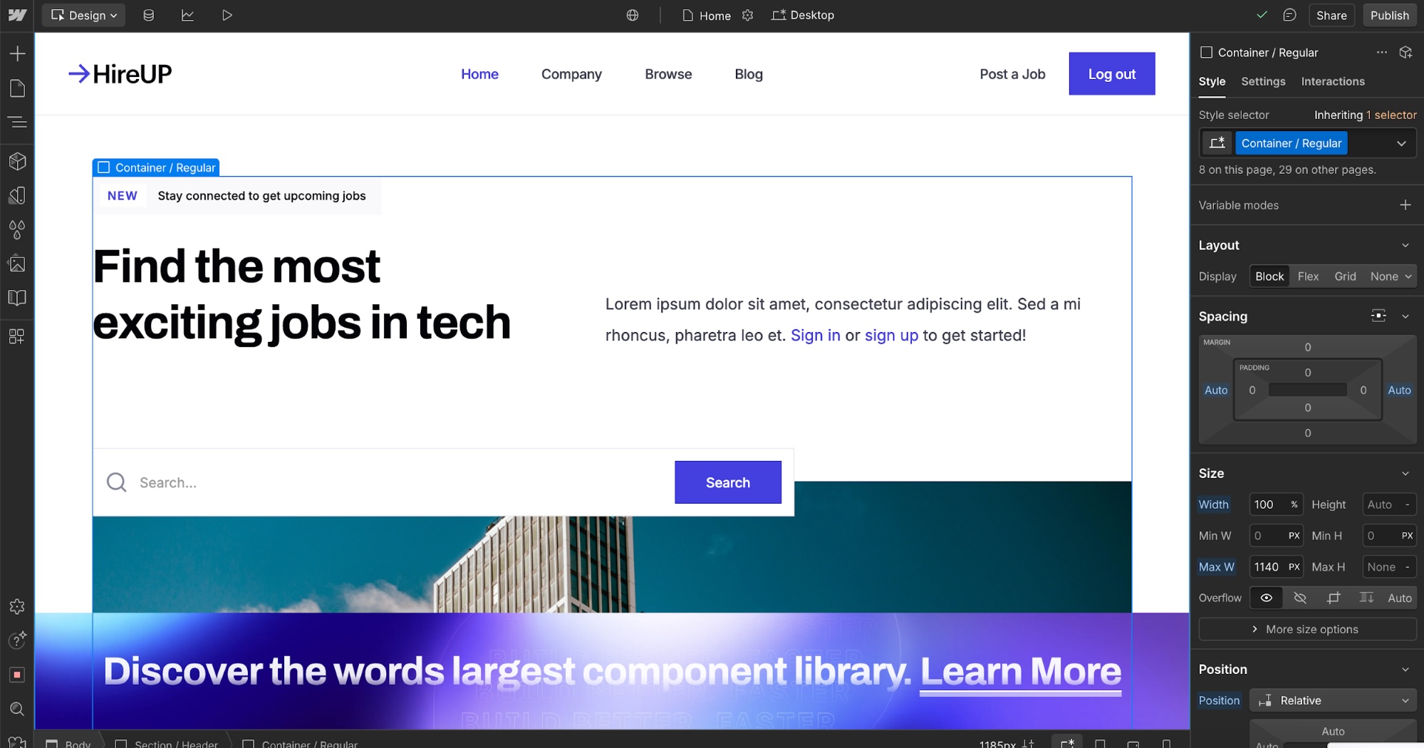Webflow, our pick for the best free WordPress alternative for tech-forward users