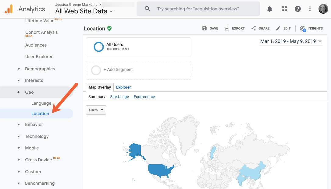 google analytics location report