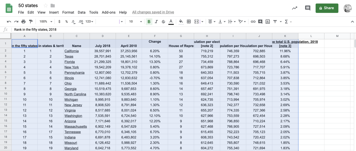 Google Sheets select cells