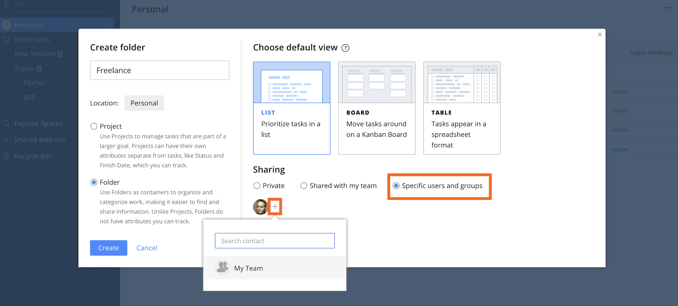 Adding individual people to folders