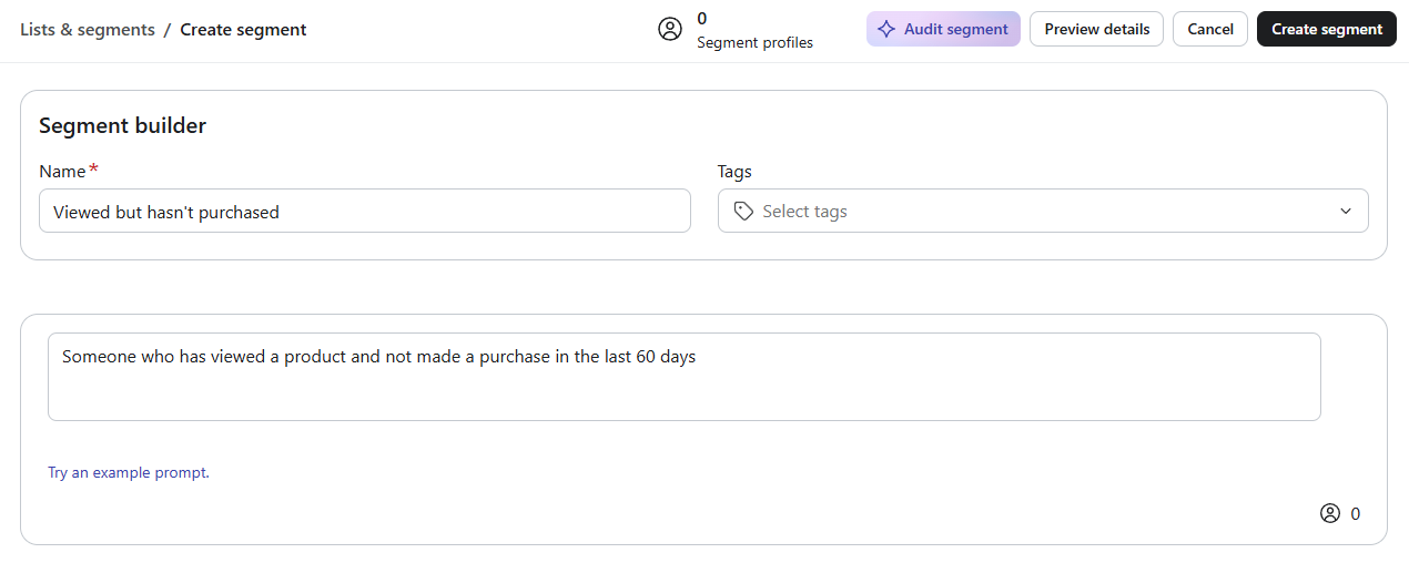 Creating a segment using natural language in Klaviyo