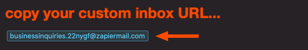The empty text document with the custom Zapier email address. Red text prompts the user to copy the address.